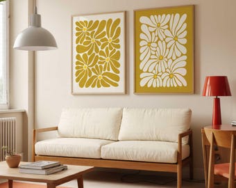 Groovy Organic Flowers Wall Art | Gold and Cream | All Sizes
