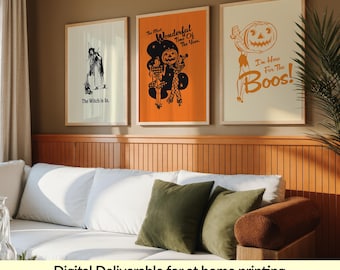 5 Halloween Prints Decor Retro Gallery Wall Art | Digital Download | Vintage Printable Decor for Spooky Season and Halloween Parties