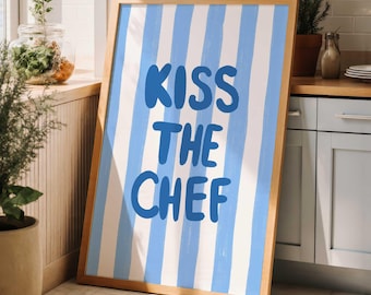 Kiss the Chef Digital Print | Modern Kitchen Wall Art | Hand Drawn Poster | Digital Download