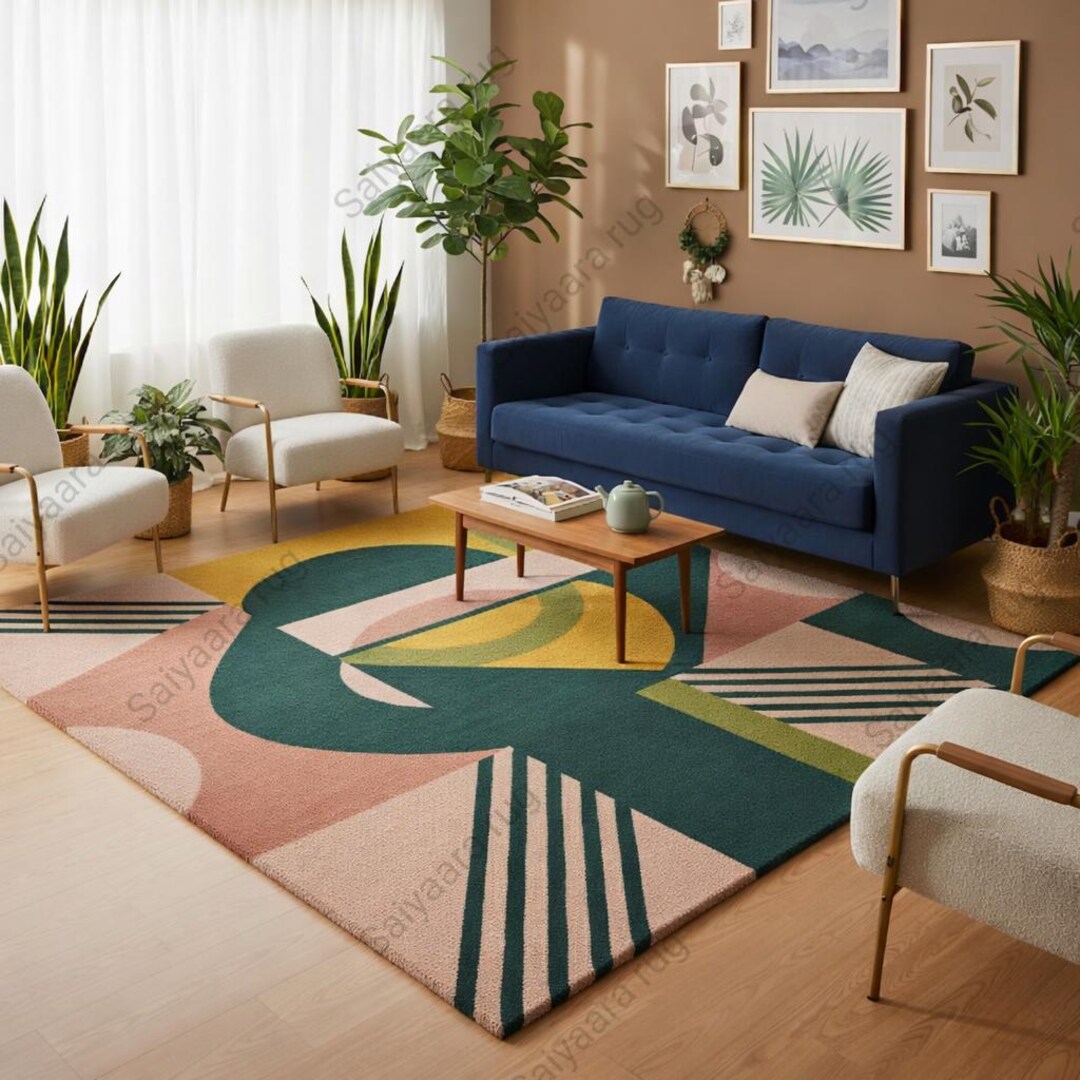 Modern Abstract Area Rug, Geometric Color Block Rug, Contemporary ...