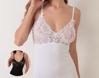 Damen Unterhemd aus Baumwolle mit Spitze, weiches, atmungsaktives Dessous-Oberteil mit Spitzendetail, Übergröße verfügbar, ärmellose Schichtunterwäsche
