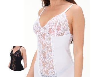 Damen Spitzen-Unterhemd - Elegante volle Spitzenfront, weiche, atmungsaktive Baumwolle, große Größen erhältlich, Schichtung Dessous-Oberteil