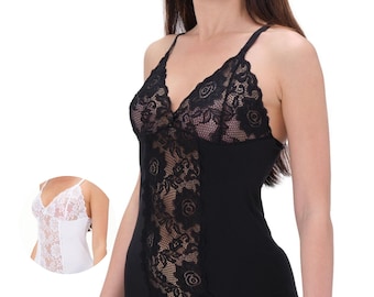 Damen Spitzen-Unterhemd - Elegante volle Spitzenfront, weiche, atmungsaktive Baumwolle, große Größen erhältlich, Schichtung Dessous-Oberteil
