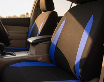 Universal Full Set Car Seat Covers – Front & Rear Bench, Airbag Compatible, Black and Blue, Polyester, Easy Installation