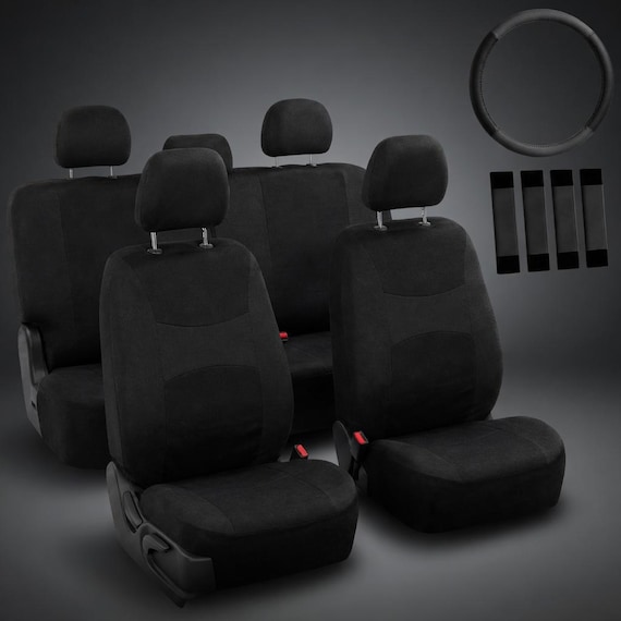 Universal Fit Black Cloth Car Seat Covers – Full Set, Airbag Compatible, Washable