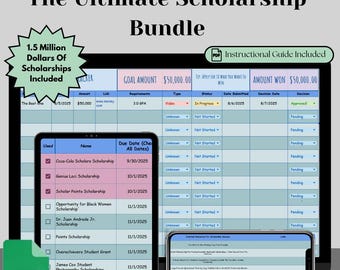 Hoja de cálculo para el seguimiento de becas: Organizador de ayuda financiera universitaria (Descarga digital de Google Sheets)