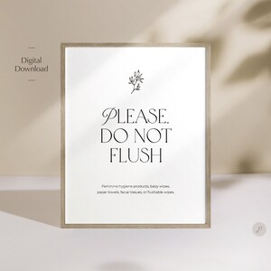 Please Do Not Flush Printable Sign for Airbnb Bathroom Toilet, Airbnb Host Printable. Stylish bathroom decor for airbnb or vacation rental
