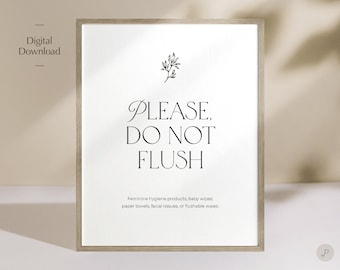 Please Do Not Flush Printable Sign for Airbnb Bathroom Toilet, Airbnb Host Printable. Stylish bathroom decor for airbnb or vacation rental
