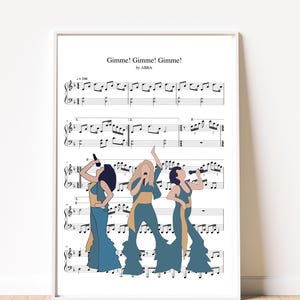 ABBA Donne-moi ! Donnez-moi ! Donnez-moi ! Impression artistique | Art mural en forme de feuille de musique | Affiche ABBA | Décoration musicale | Imprimé rétro années 70 | Cadeau pour les fans d'ABBA |