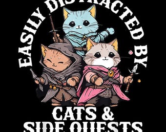 RPG Gamer Cats PNG: Funny DnD Sublimation Design (Digital Download)