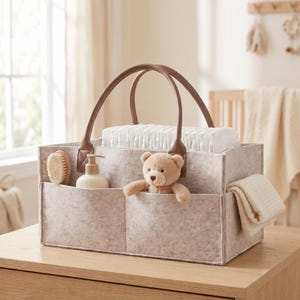 Premium Baby Diaper Bag Organizer | Felt Storage Caddy | Original Baby Shower Gift | Nursery Accessory | Organized Changing Table