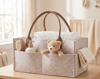 Premium Baby Diaper Bag Organizer | Felt Storage Caddy | Original Baby Shower Gift | Nursery Accessory | Organized Changing Table