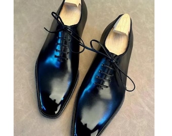 Men's Genuine Leather Handmade Black Cowhide Leather Whole-Cut Oxford Shoes