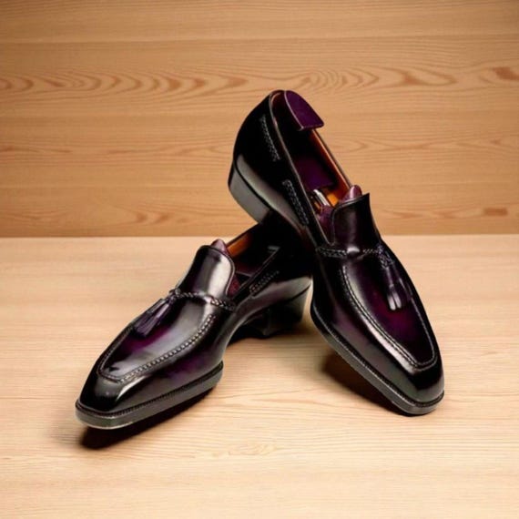 dark purple dress shoes Men's Medallion Toe Lace-Up Leather Shoes, 8 1/2 perfect for special occasions Plain Toe Striped Purple Men's