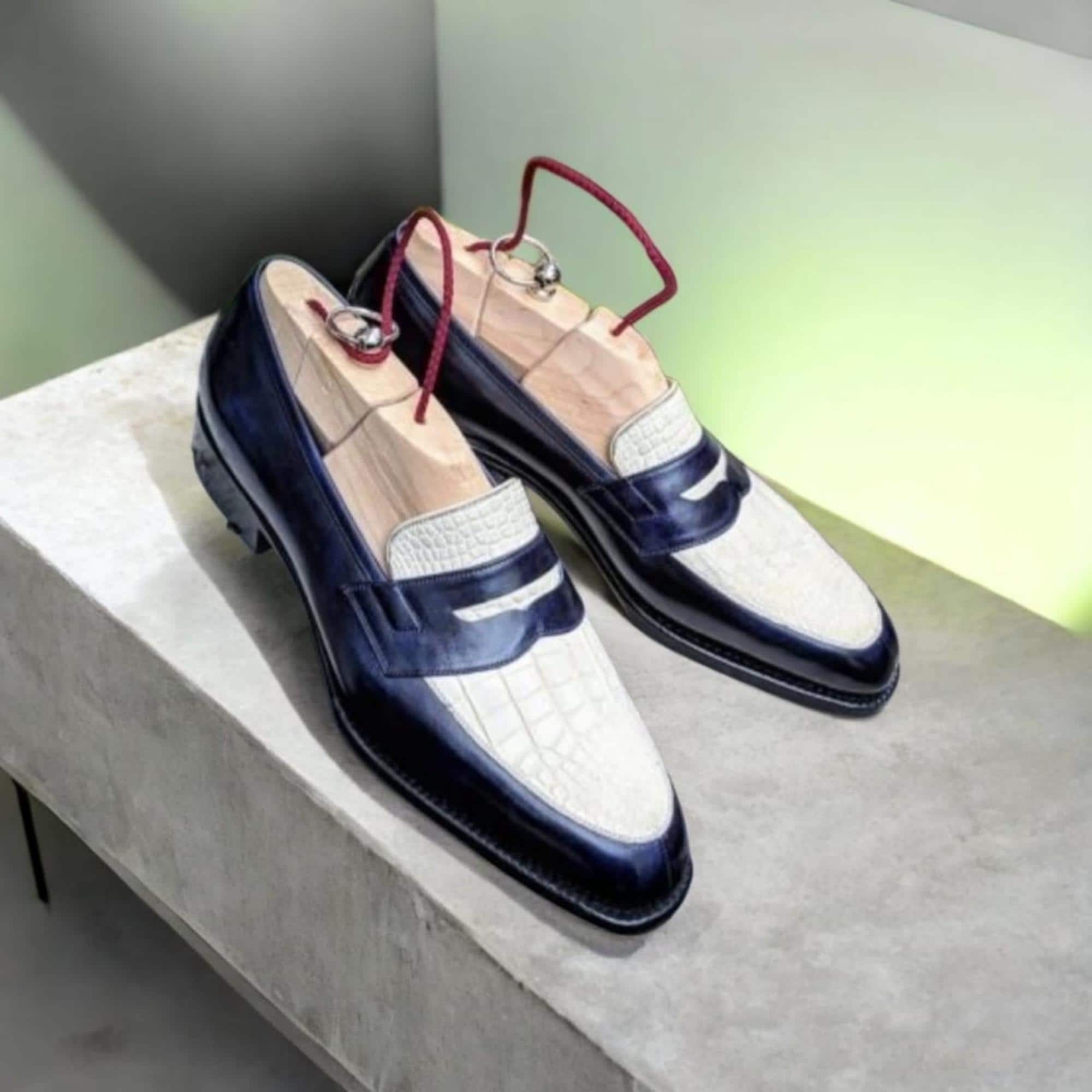 Blue and White Dress Shoes Men - Etsy