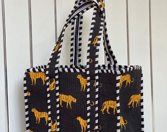 Indian Handmade Cotton Quilted Tote Bags - Animal and Floral Printed Small Bag
