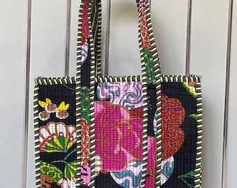 Indian Handmade Cotton Quilted Tote Bag- Multicolor Floral Printed
