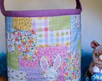 Large Quilted Easter Basket – Reversible Spring Bloom Fabric Tote Bag