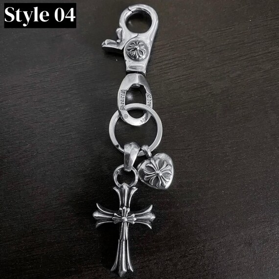 S925 Sterling Silver Keychain With Cross & Dagger Charms | Gothic