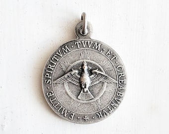 Doble Cara - Medalla del Espíritu Santo y Santísima Trinidad - Colgante - Medalla - Espíritu Santo - Trinidad Santa - Alpaca - Alpaca