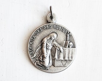 Saint Rita & Our Lady of Good Counsel  - San - Santo - Medal - Pendant -  Alpacca - Alpaca