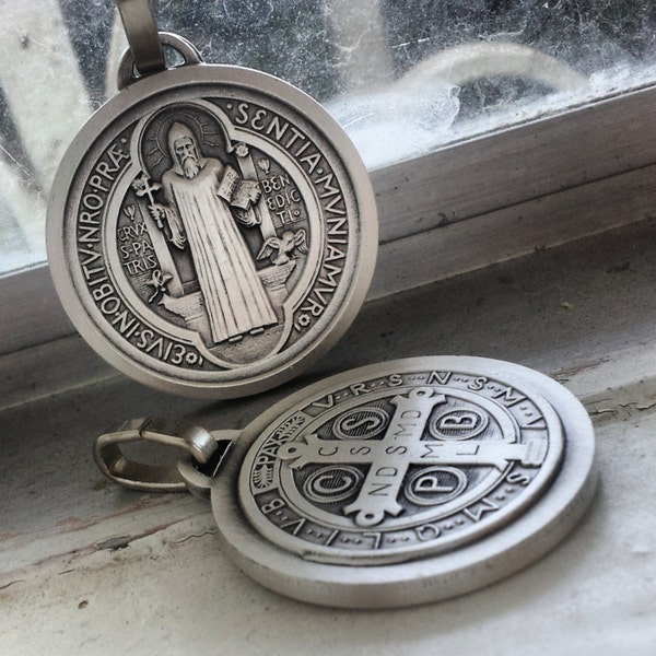 1.25" Saint Benedict Antique Silver Medal - Pendant