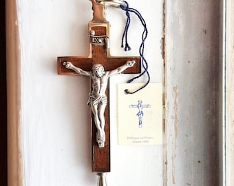 RARE - DISCONTINUED - BANCEL - French Rosewood Wood Inlay - True Cross - Inlaid Relic Crucifix - Crucifico de Madera Cafe