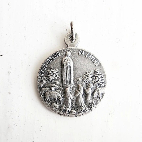Our Lady of Fatima and Sacred Heart Medal - Pendant - Alpacca - Alpaca Silver