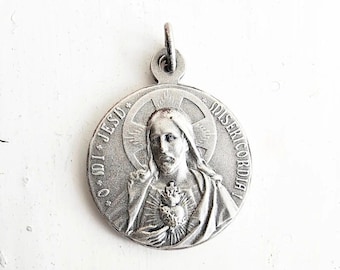 Medalla Sagrado Corazón y Nuestra Señora de Fátima - Colgante - Alpacca - Plata Alpaca