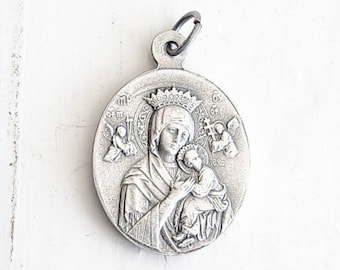 Medalla Nuestra Señora del Perpetuo Socorro y Colgante de San José - San - San José - Nuestra Señora de Ayuda Perpetua - Alpacca - Alpaca