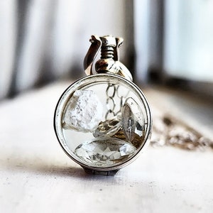 Sterling Silver Locket with Saint Michael Relic, 3 AAA Marquise Cut Quartz and 14k Wing