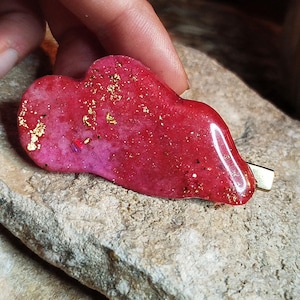 Red watercolor cloud barrette – Handcrafted hair accessory, poetic handmade jewelry