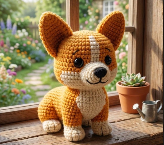 かぎ針編みの犬のぬいぐるみ、あみぐるみの子犬のおもちゃ、手作りの犬