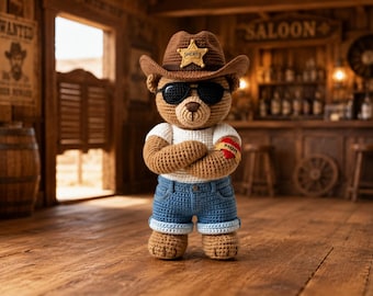 Sheriff Bear Amigurumi Crochet Pattern, Cowboy Teddy Bear PDF Tutorial (Instant Download)
