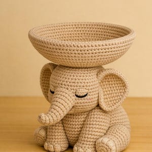 Virkat mönster för elefantskål – Amigurumi-planteringslåda PDF (digital nedladdning)