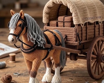 Crochet Horse and Wagon Pattern, Amigurumi Toy Tutorial, Western Cart PDF