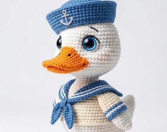 Sailor Duck Crochet Pattern, Amigurumi Plushie Tutorial, Nautical Animal PDF