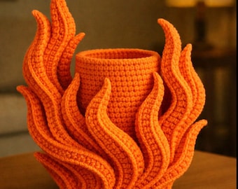 Crochet Flame Basket Pattern, Gothic Halloween Decor (Digital Download)