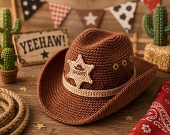 Crochet Cowboy Sheriff Hat Pattern | Western Baby Photo Prop (PDF Download)