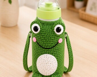 Crochet Frog Water Bottle Holder Pattern, Amigurumi Carrier, Crossbody Sling (PDF Download)