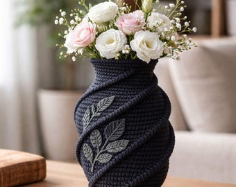 Crochet Vase Pattern, Spiral Leaf Design, Modern Boho Home Decor (PDF Download)
