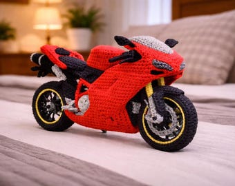 Crochet Sport Bike Amigurumi PDF Pattern, Handmade Motorcycle Model (Digital Download)
