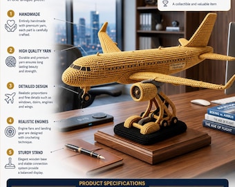 Handmade Crochet Jet Airplane Model, Aviation Decor, Pilot Gift (PDF Pattern)