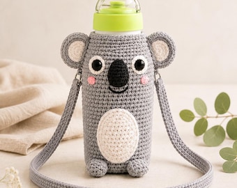 Crochet Koala Water Bottle Holder Pattern, Animal Carrier Bag, Amigurumi Crossbody (PDF Download)