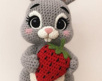 Crochet Bunny Pattern: Amigurumi Strawberry Plush Toy (PDF Pattern) Beginner Friendly