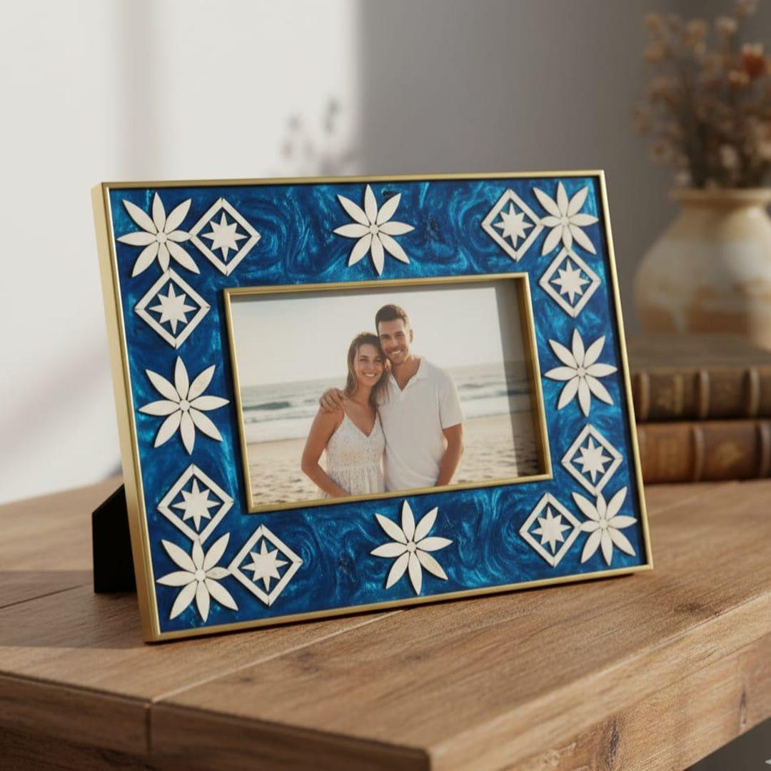 Unique Picture Frame Inlay Handmade Resin Inlay Photo Frame, Blue Swirl, Floral Star Design - Etsy