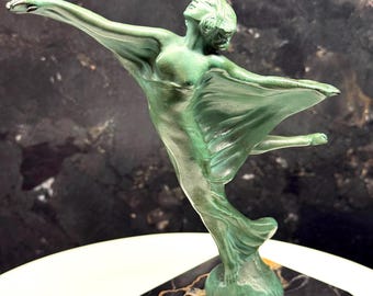 Escultura Art Déco de bronce "L'Envol" firmada por Max Le Verrier sobre base de mármol, francesa c. 1930