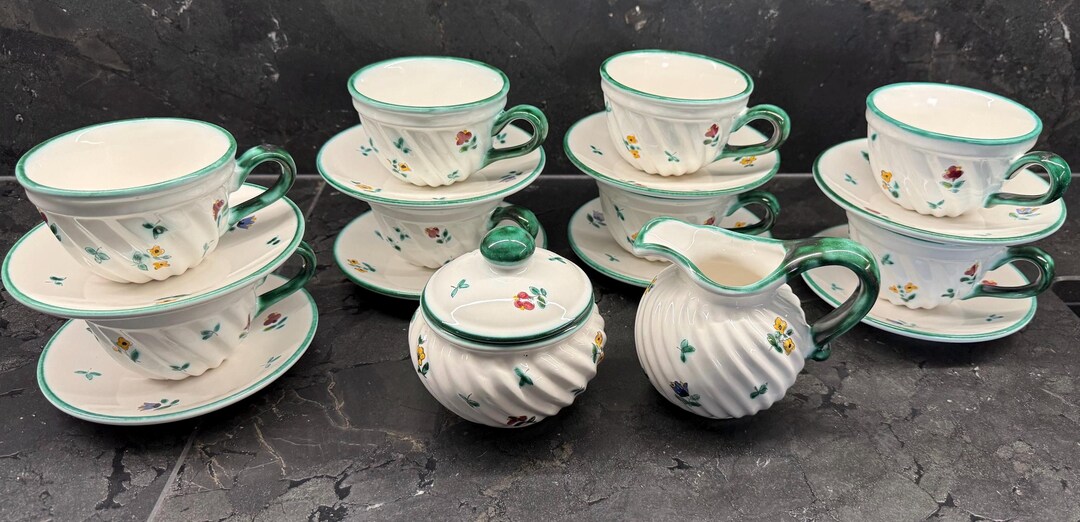 Gmundner Ceramics “scattered Flowers” 6-cup Coffee Set | Hand