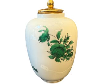 Lámpara de jarrón de porcelana vienesa Augarten vintage excepcional | Maria Theresa Green Floral | Porcelana austriaca pintada a mano, conversión de lámpara decorativa