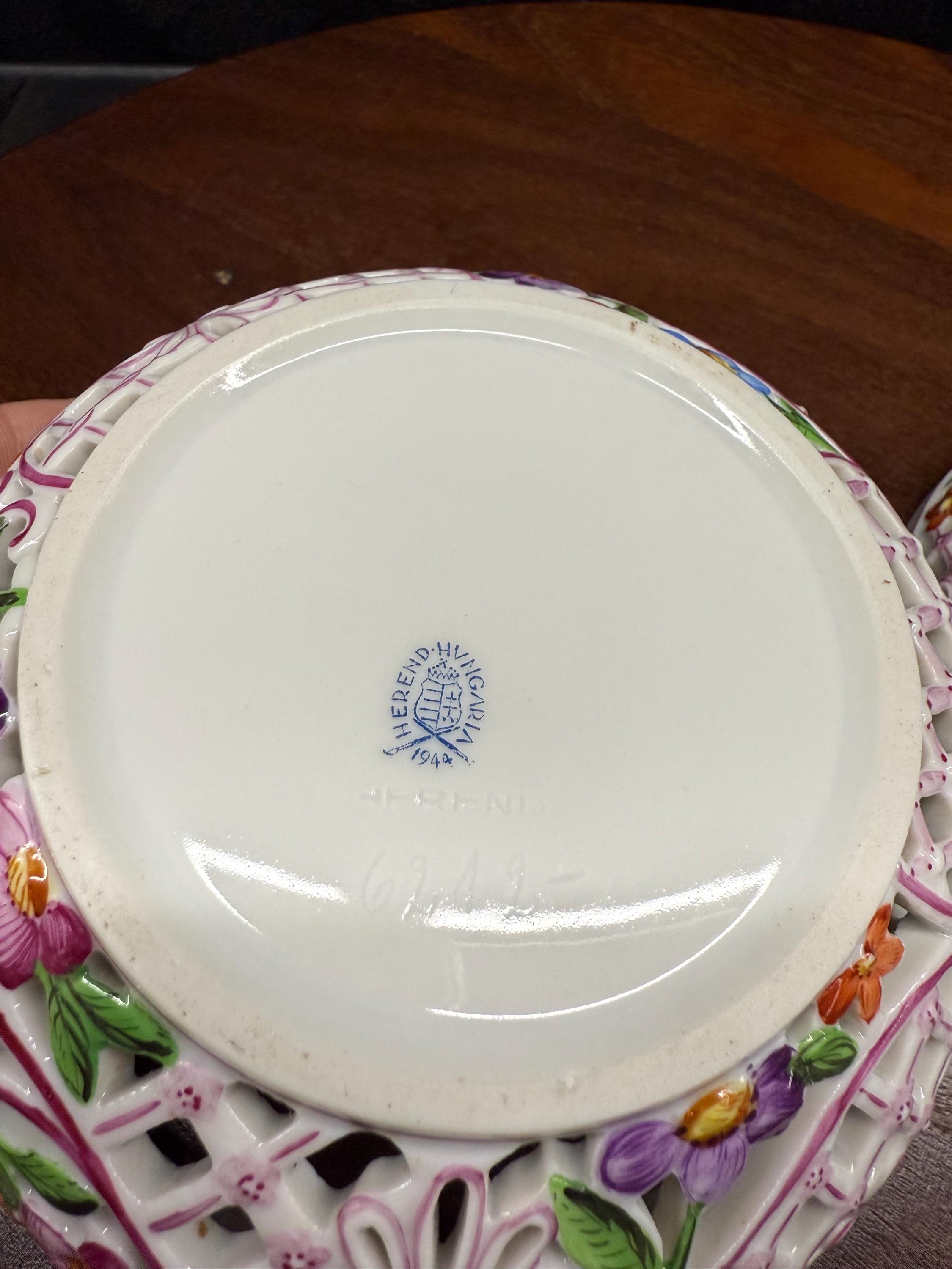 Herend Porcelain Bonbonniere – Hand-painted Reticulated Candy Box